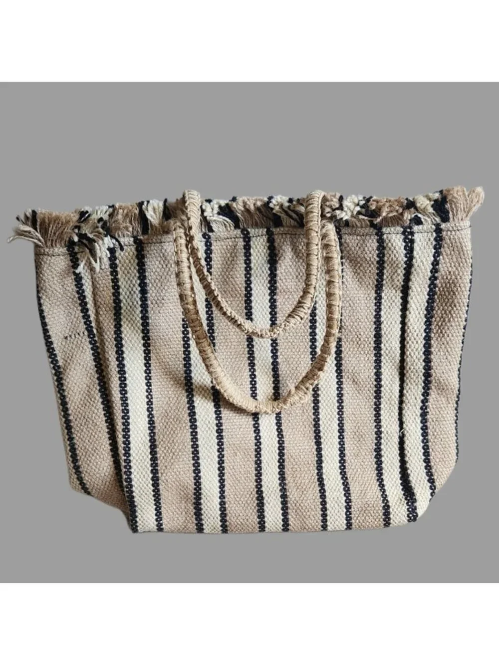 Magid‎ Large Jute Tan and Black Tote Bag